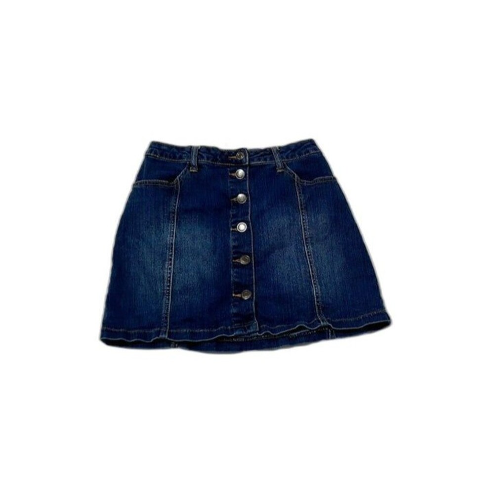 I&M Jeans Skirt Women's Medium Blue Mini High Rise Stretch Button Up  Denim #4